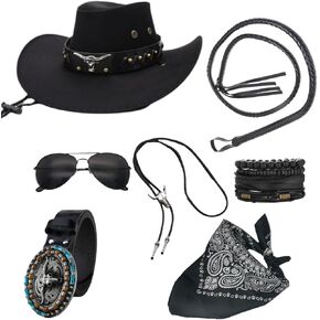 7pcs Western Cowboy Costume Outfit for Men Women Cowboy Hat Belt Accessories for Halloween Cowboy Party Cosplay