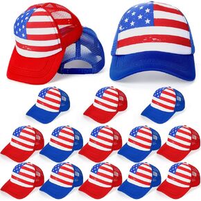16 Pack American Flag Trucker Hat Bulk Patriotic Hats Mesh Snap Back Trucker Baseball Cap 4th of July Hats Adjustable Trucker Hats for Men Women Independence Day Patriotic Events