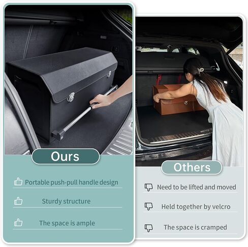 XCF Car Organizer Trunk, Durable Collapsible Leather Trunk Organizer with Lid and Sturdy Handle, Auto Cargo Storage Compartments, SUV/Car Accessories for Men/Women (11.4 x 27 x 12.2, Black) in Saudi Arabia