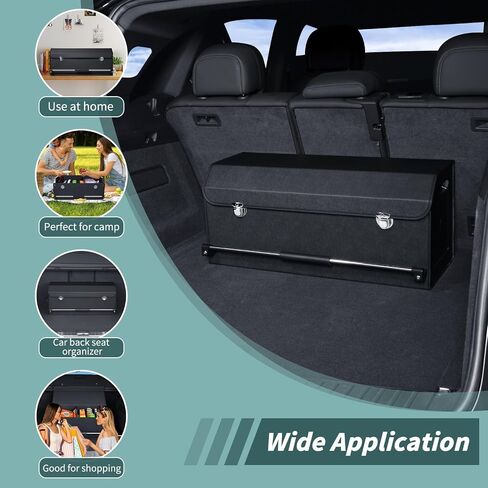 XCF Car Organizer Trunk, Durable Collapsible Leather Trunk Organizer with Lid and Sturdy Handle, Auto Cargo Storage Compartments, SUV/Car Accessories for Men/Women (11.4 x 27 x 12.2, Black) in Saudi Arabia