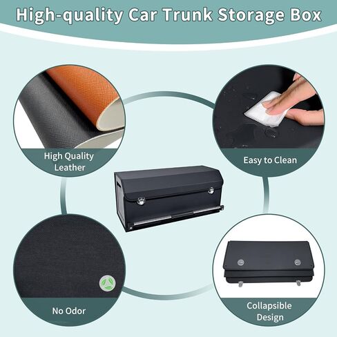 XCF Car Organizer Trunk, Durable Collapsible Leather Trunk Organizer with Lid and Sturdy Handle, Auto Cargo Storage Compartments, SUV/Car Accessories for Men/Women (11.4 x 27 x 12.2, Black) in Saudi Arabia