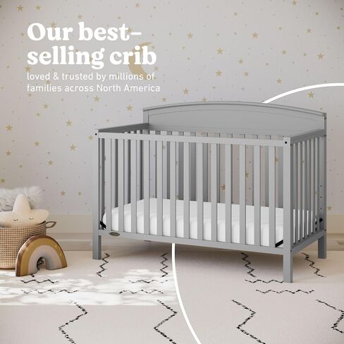 سرير أطفال Graco Benton 5 في 1 قابل للتحويل مع درج (أسود) - يتحول من سرير أطفال إلى سرير طفل صغير، سرير نهاري وسرير كامل الحجم، يناسب مرتبة سرير أطفال قياسية كاملة الحجم، قاعدة دعم مرتبة قابلة للتعديل in Kuwait