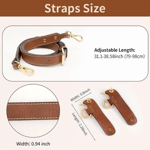Upgraded Leather Mini Bag Strap, Adjustable Crossbody Replacement Strap, Anti-Slip Shoulder Strap with Buckles, Compatible with Longchamp Handbags & Mini Bags-Brown L in Kuwait