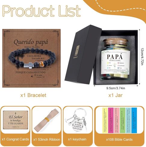 Dad Gifts for Father's Day - 5Pcs Christian Gifts for Dad Husband, Daddy Birthday Christmas Presents from Son Daughter Wife, Inpirational Bible Verse Jar, Bracelets, Keychain, Ribbon, Card in Saudi Arabia