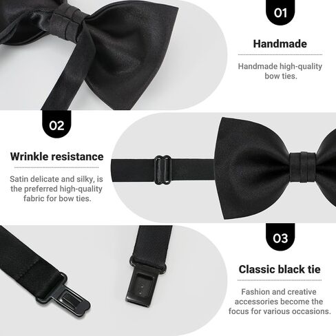 Mens Black Bow Tie Matte Satin Silk Adjustable Solid Pre-tied Bow Ties for Men with Gift Box in Saudi Arabia