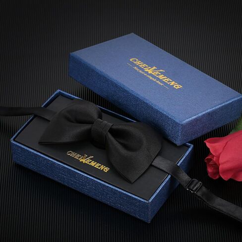 Mens Black Bow Tie Matte Satin Silk Adjustable Solid Pre-tied Bow Ties for Men with Gift Box in Saudi Arabia