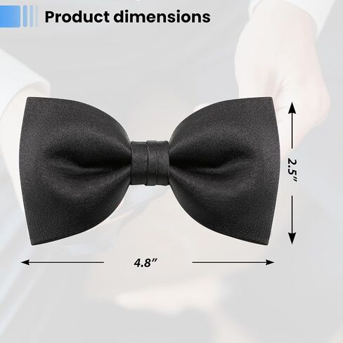 Mens Black Bow Tie Matte Satin Silk Adjustable Solid Pre-tied Bow Ties for Men with Gift Box in Saudi Arabia