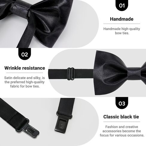 Mens Black Bow Tie Matte Satin Silk Adjustable Solid Pre-tied Bow Ties for Men with Gift Box in Saudi Arabia