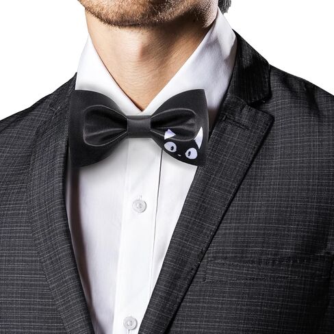 Mens Black Bow Tie Matte Satin Silk Adjustable Solid Pre-tied Bow Ties for Men with Gift Box in Saudi Arabia