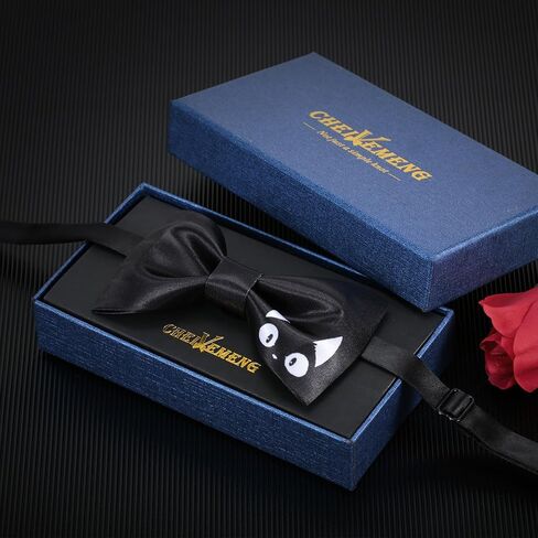 Mens Black Bow Tie Matte Satin Silk Adjustable Solid Pre-tied Bow Ties for Men with Gift Box in Saudi Arabia