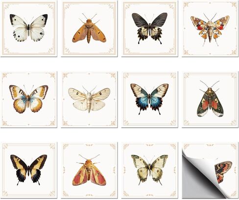 CHGCRAFT 36pcs 12 Styles Vintage Butterfly Moth Tile Stickers Waterproof Tile Stickers Square with Flower Pattern for Kitchen Bathroom Bedroom Wall Fireplace Floor Decoration, 3.94×3.94inch in Saudi Arabia