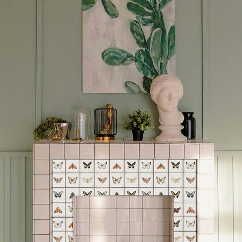 CHGCRAFT 36pcs 12 Styles Vintage Butterfly Moth Tile Stickers Waterproof Tile Stickers Square with Flower Pattern for Kitchen Bathroom Bedroom Wall Fireplace Floor Decoration, 3.94×3.94inch in Saudi Arabia