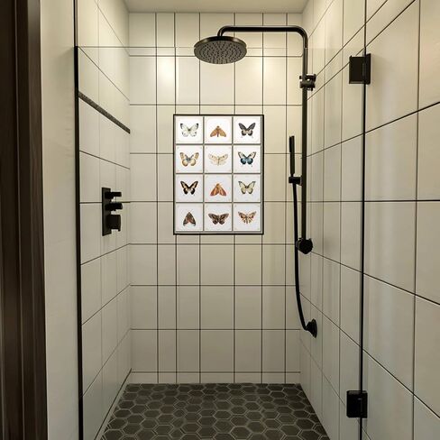 CHGCRAFT 36pcs 12 Styles Vintage Butterfly Moth Tile Stickers Waterproof Tile Stickers Square with Flower Pattern for Kitchen Bathroom Bedroom Wall Fireplace Floor Decoration, 3.94×3.94inch in Saudi Arabia