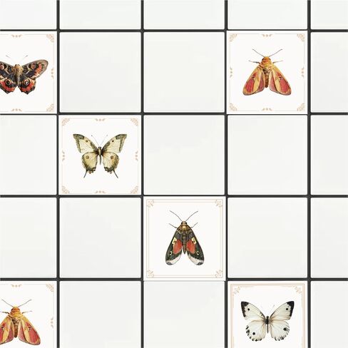 CHGCRAFT 36pcs 12 Styles Vintage Butterfly Moth Tile Stickers Waterproof Tile Stickers Square with Flower Pattern for Kitchen Bathroom Bedroom Wall Fireplace Floor Decoration, 3.94×3.94inch in Saudi Arabia