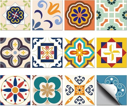 CHGCRAFT 36pcs 12 Styles Vintage Butterfly Moth Tile Stickers Waterproof Tile Stickers Square with Flower Pattern for Kitchen Bathroom Bedroom Wall Fireplace Floor Decoration, 3.94×3.94inch in Saudi Arabia