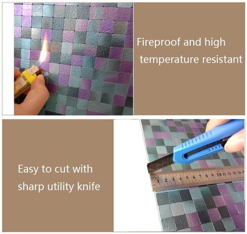 XUANINY Self-Adhesive Metal Backsplash, Peel and Stick Tile for Kitchen Brushed Aluminium Surface Backsplash (10 Printed Purple) in Saudi Arabia