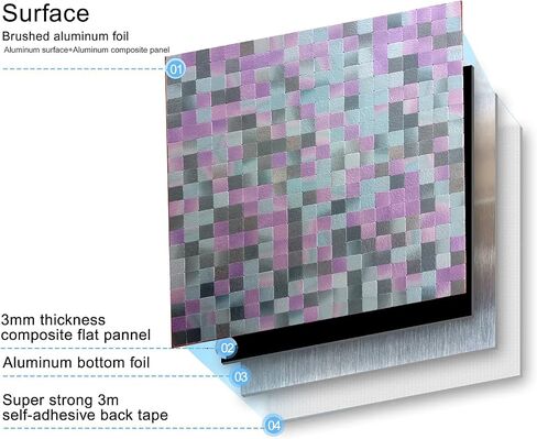 XUANINY Self-Adhesive Metal Backsplash, Peel and Stick Tile for Kitchen Brushed Aluminium Surface Backsplash (10 Printed Purple) in Saudi Arabia