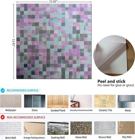 XUANINY Self-Adhesive Metal Backsplash, Peel and Stick Tile for Kitchen Brushed Aluminium Surface Backsplash (10 Printed Purple) in Saudi Arabia