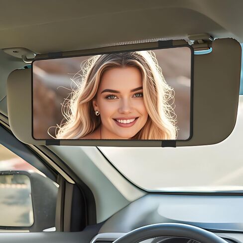 Car Mirror Vanity for Sun Visor - No LED Light, Large Car Visor Mirror for Makeup, Sun-Shading Cosmetic Universal for Vehicle & Truck, Black in Kuwait