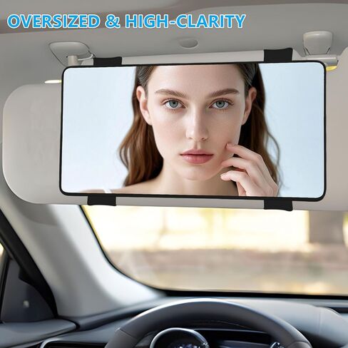 Car Mirror Vanity for Sun Visor - No LED Light, Large Car Visor Mirror for Makeup, Sun-Shading Cosmetic Universal for Vehicle & Truck, Black in Kuwait