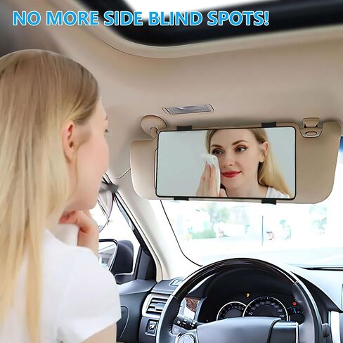 Car Mirror Vanity for Sun Visor - No LED Light, Large Car Visor Mirror for Makeup, Sun-Shading Cosmetic Universal for Vehicle & Truck, Black in Kuwait