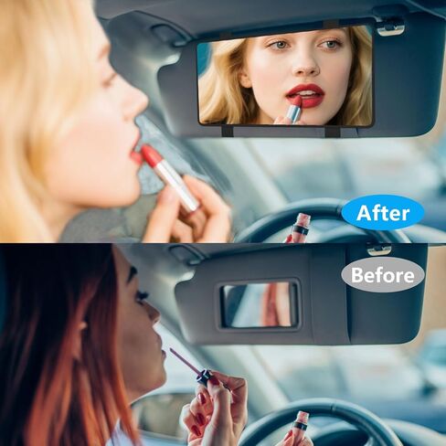 Car Mirror Vanity for Sun Visor - No LED Light, Large Car Visor Mirror for Makeup, Sun-Shading Cosmetic Universal for Vehicle & Truck, Black in Kuwait