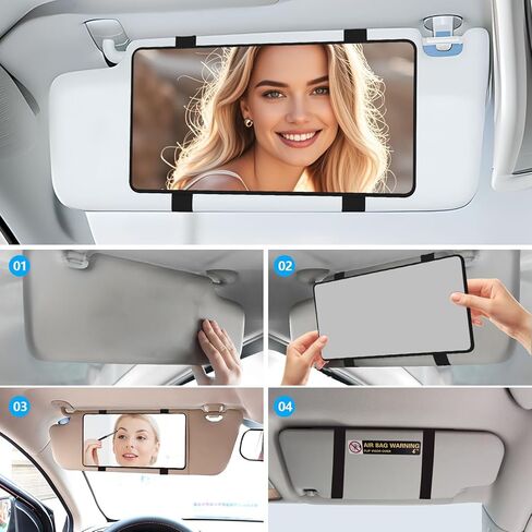 Car Mirror Vanity for Sun Visor - No LED Light, Large Car Visor Mirror for Makeup, Sun-Shading Cosmetic Universal for Vehicle & Truck, Black in Kuwait