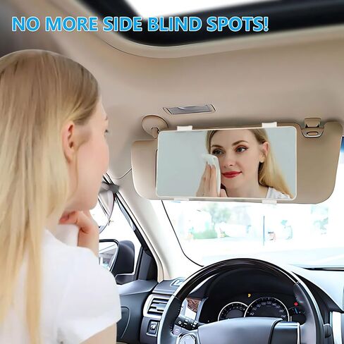 Car Mirror Vanity for Sun Visor - No LED Light, Large Car Visor Mirror for Makeup, Sun-Shading Cosmetic Universal for Vehicle & Truck, Black in Saudi Arabia