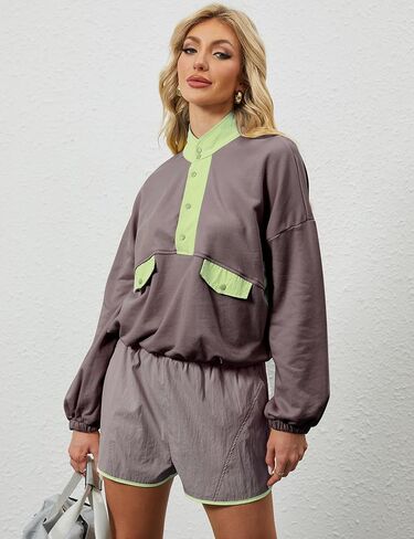 Womens 2 قطعة قصيرة مجموعات بلوك فضفاضة بلوك بلوك مجموعة قصيرة وصيف الأكمام طويلة الأكمام. in Kuwait