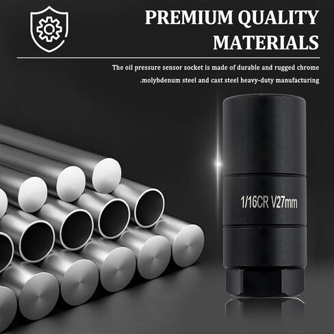 Oil Pressure Sensor Socket,Hexagonal Drive-27mm Socket Socket for Removing Oil Sending Unit,Heavy Duty Chrome Molybdenum Steel 1 1/16 Socket Fits 3/8" Drive,1 1/8" Hex Wrench (Black) in Kuwait
