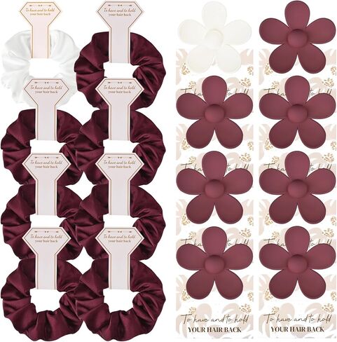 DEEKA 16 Pcs Bridesmaid Proposal Gifts Set Flower Hair Claw Clips with Floral Card & Satin Scrunchies Proposal Box Bridal Party Gift Bridesmaids Bachelorette Party Favors (White&Burgundy) in Saudi Arabia