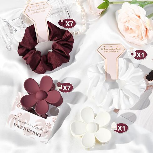 DEEKA 16 Pcs Bridesmaid Proposal Gifts Set Flower Hair Claw Clips with Floral Card & Satin Scrunchies Proposal Box Bridal Party Gift Bridesmaids Bachelorette Party Favors (White&Burgundy) in Saudi Arabia