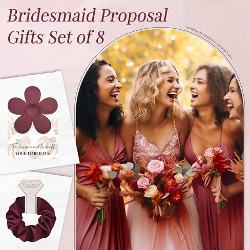 DEEKA 16 Pcs Bridesmaid Proposal Gifts Set Flower Hair Claw Clips with Floral Card & Satin Scrunchies Proposal Box Bridal Party Gift Bridesmaids Bachelorette Party Favors (White&Burgundy) in Saudi Arabia