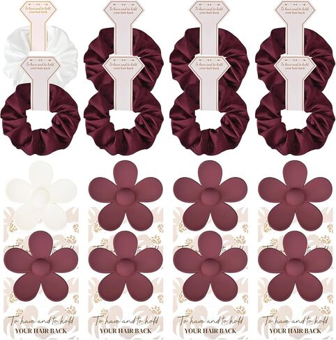 DEEKA 16 Pcs Bridesmaid Proposal Gifts Set Flower Hair Claw Clips with Floral Card & Satin Scrunchies Proposal Box Bridal Party Gift Bridesmaids Bachelorette Party Favors (White&Burgundy) in Saudi Arabia