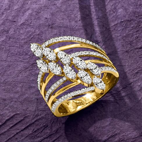 Ross-Simons 1.00 ct. t.w. Diamond Multi-Row Navette Ring in 18kt Gold Over Sterling in Kuwait