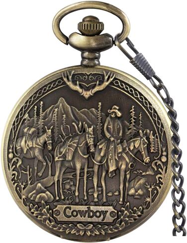 Tiong Vintage Pocket Watch Engraved Cowboy Skull Wolf 3D Pattern Arabic Numerals Quartz Pocket Watch with Chain Best Gifts in Saudi Arabia