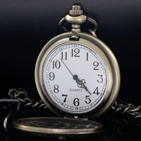 Tiong Vintage Pocket Watch Engraved Cowboy Skull Wolf 3D Pattern Arabic Numerals Quartz Pocket Watch with Chain Best Gifts in Saudi Arabia