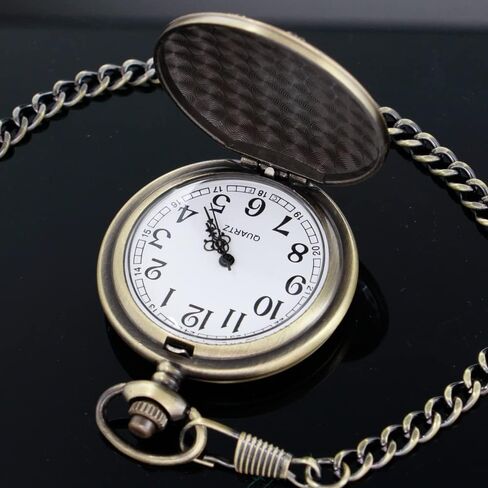 Tiong Vintage Pocket Watch Engraved Cowboy Skull Wolf 3D Pattern Arabic Numerals Quartz Pocket Watch with Chain Best Gifts in Saudi Arabia