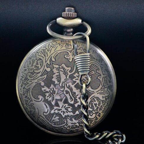Tiong Vintage Pocket Watch Engraved Cowboy Skull Wolf 3D Pattern Arabic Numerals Quartz Pocket Watch with Chain Best Gifts in Saudi Arabia