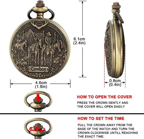 Tiong Vintage Pocket Watch Engraved Cowboy Skull Wolf 3D Pattern Arabic Numerals Quartz Pocket Watch with Chain Best Gifts in Saudi Arabia
