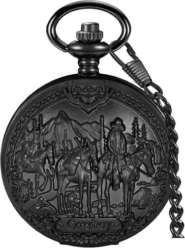 Tiong Vintage Pocket Watch Engraved Cowboy Skull Wolf 3D Pattern Arabic Numerals Quartz Pocket Watch with Chain Best Gifts in Saudi Arabia