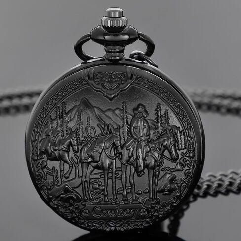 Tiong Vintage Pocket Watch Engraved Cowboy Skull Wolf 3D Pattern Arabic Numerals Quartz Pocket Watch with Chain Best Gifts in Saudi Arabia
