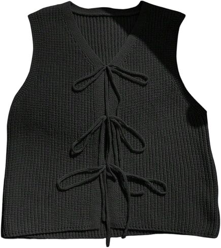 Verdusa Women's Plus Size Bow Tie Front Sweater Vests Sleeveless V Neck Knitted Cardigan Outwear in Kuwait