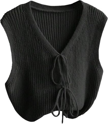 Verdusa Women's Plus Size Bow Tie Front Sweater Vests Sleeveless V Neck Knitted Cardigan Outwear in Kuwait