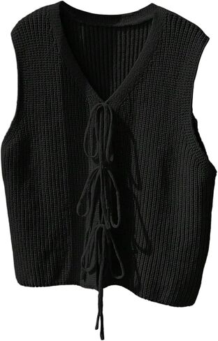 Verdusa Women's Plus Size Bow Tie Front Sweater Vests Sleeveless V Neck Knitted Cardigan Outwear in Kuwait