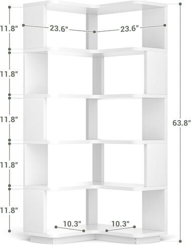 Armocity Corner Book Shelf - 6 Tier Corner Bookshelf Bookclase etagere مع الحرس ، ورفع رف على شكل قائم بذاته لمكتب منزلي ، وغرفة معيشة ، وغرفة نوم ، ومطبخ ، وأبيض in Kuwait