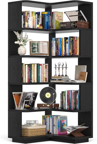 Armocity Corner Book Shelf - 6 Tier Corner Bookshelf Bookclase etagere مع الحرس ، ورفع رف على شكل قائم بذاته لمكتب منزلي ، وغرفة معيشة ، وغرفة نوم ، ومطبخ ، وأبيض in Kuwait