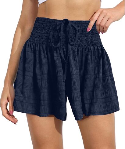 TCHH-DayUp Women Linen Shorts High Waisted Flowy Casual Shorts Wide Leg Summer Beach Lounge Shorts Comfy Cute Elastic Shorts in Saudi Arabia