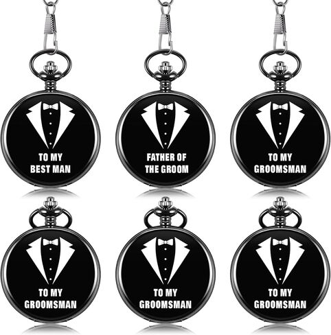 Quelay 6 Pcs Wedding Gifts for Wedding Engraved Pocket Watch Proposal Gifts Father of The Bride & Bridesman Set Roman Numerals Pocket Watch with Chain Gift Box in Saudi Arabia