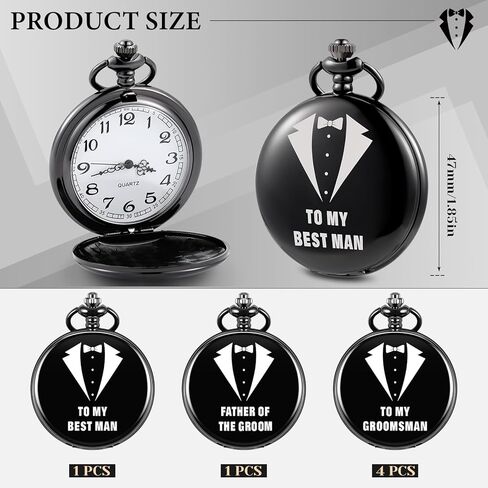 Quelay 6 Pcs Wedding Gifts for Wedding Engraved Pocket Watch Proposal Gifts Father of The Bride & Bridesman Set Roman Numerals Pocket Watch with Chain Gift Box in Saudi Arabia